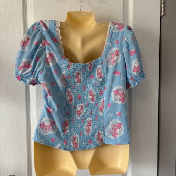 My Melody XL Sanrio floral Lace Peasant cutsey core Woven Top hot topic - Picture 4 of 8